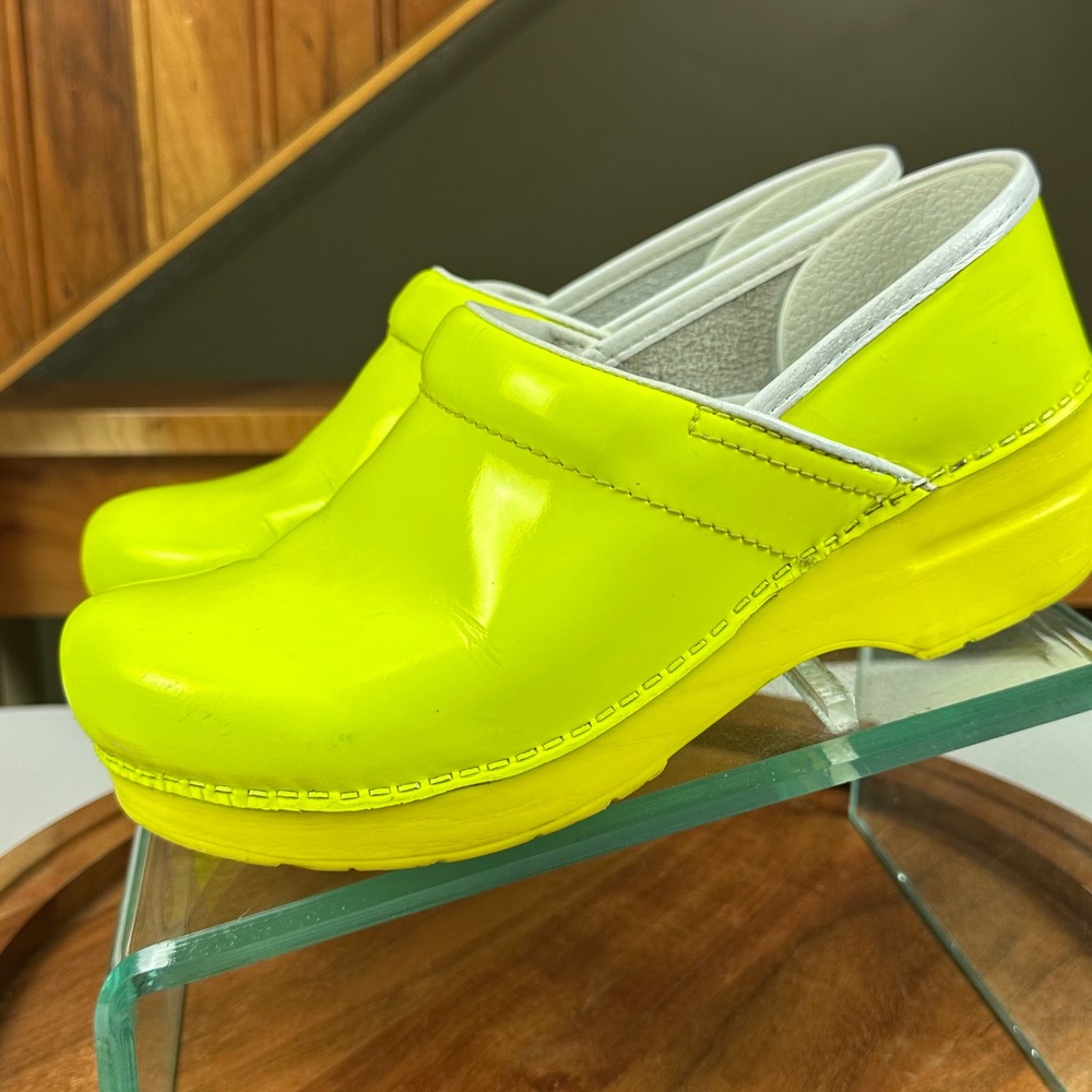 Dansko Professional Neon Yellow Patent Leather Clogs Size 37